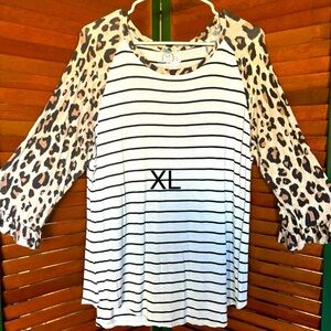 Leopard Print and Striped Women's Top